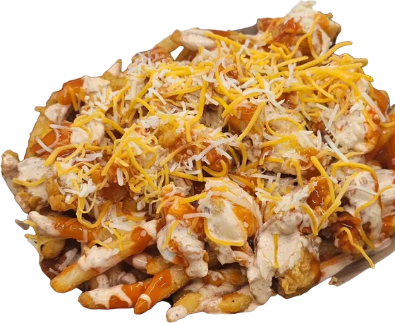 Original Buffalo Chicken Cheese Fries in a kraft boat